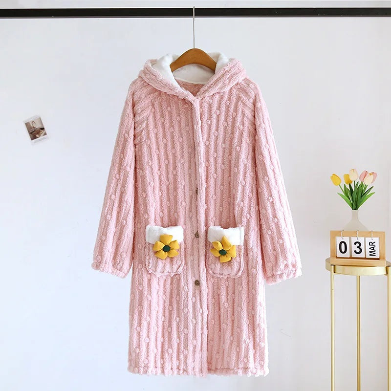 Robe de chambre chaude rose Pilou Pilou femme