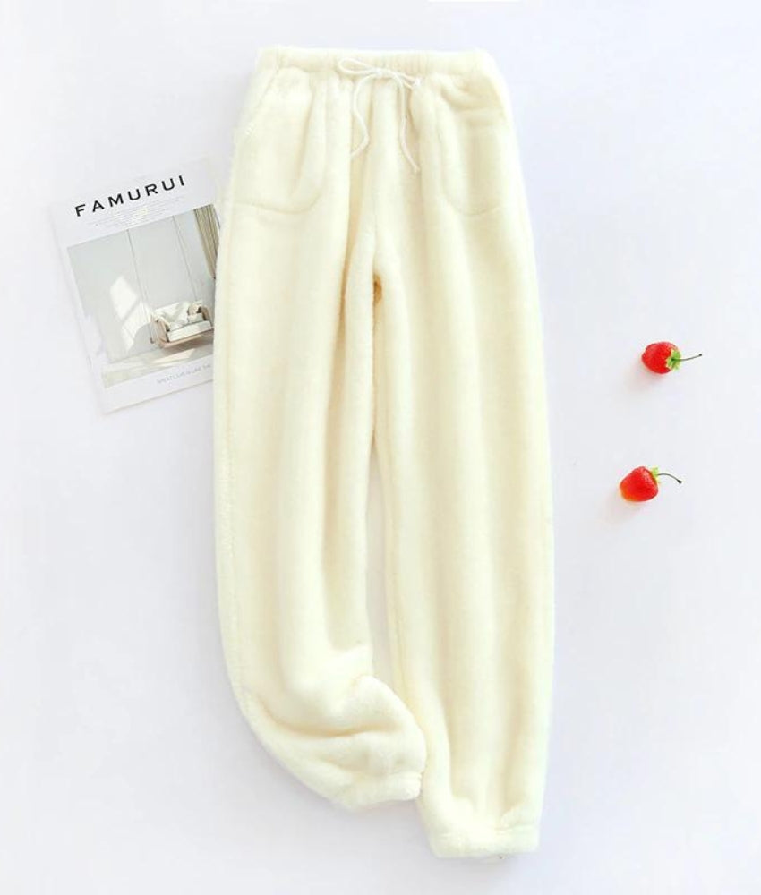 Pantalon Pyjama Femme En Flanelle Polaire - Poches - Poignets - Large - Chaud Et Doux Pour L'hiver
