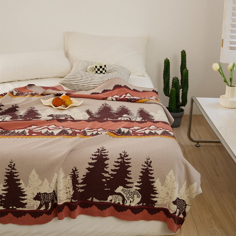 Plaid à motif de paysage de montagne