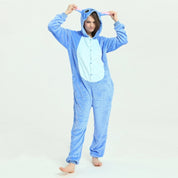 Combinaison pyjama Lilo et Stitch mixte de couleur bleue avec chaussons assortis pour adulte