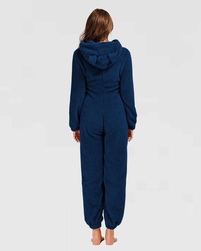 Veste pyjama pilou zippée col montant bleu marine femme