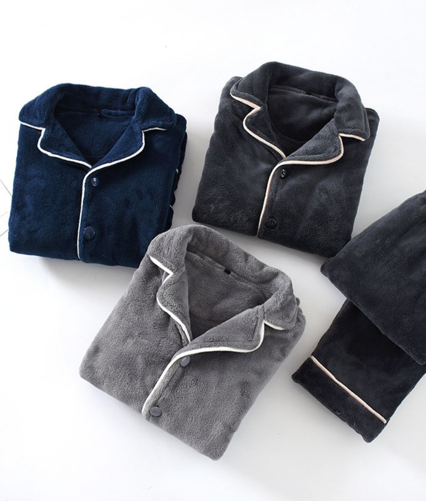 Pyjama bleu marine en matière Pilou Pilou pour homme
