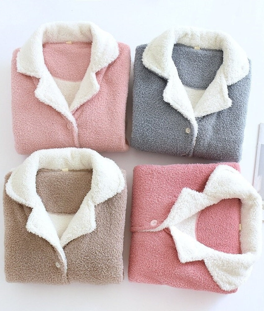 Pyjama d'hiver marron et blanc pour femme en matière Pilou