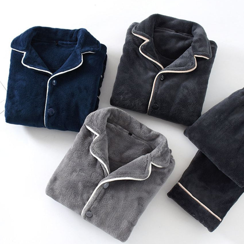 Pyjama d'hiver de couleur gris pour homme en matière Pilou