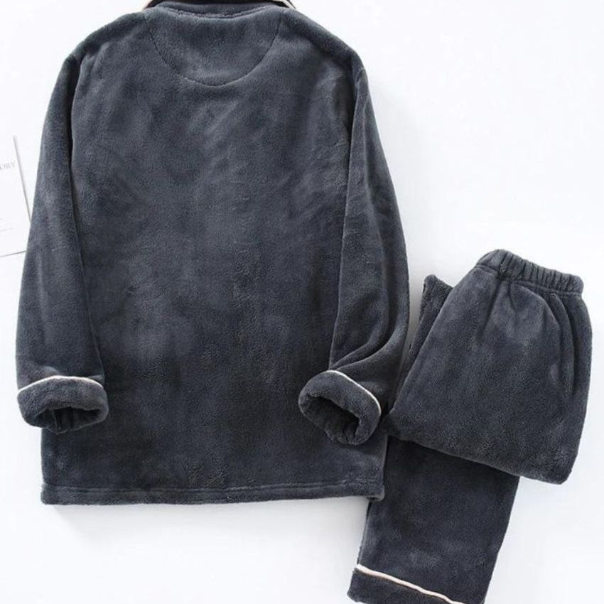 Pyjama gris anthracite pour homme en matière Pilou polaire
